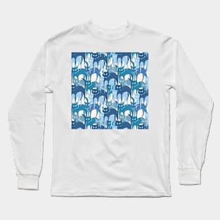 blue cats halloween Long Sleeve T-Shirt